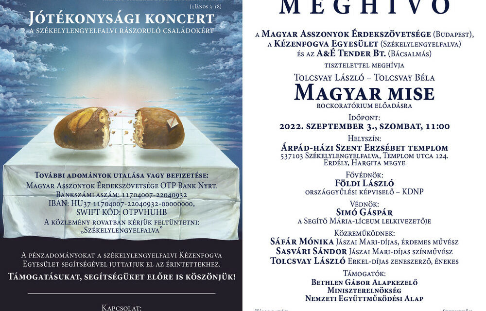 Meghívó: “Magyar mise” jótékonysági koncert Erdélyben