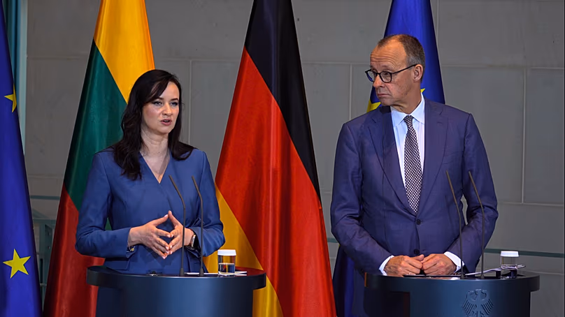 Inga Ruginienė litván miniszterelnök és Friedrich Merz szövetségi kancellár a kancellárián, 2026. január 29.