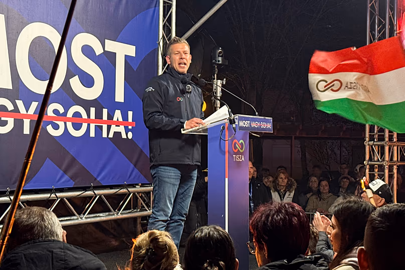 Magyar Péter kampánygyűlésen.