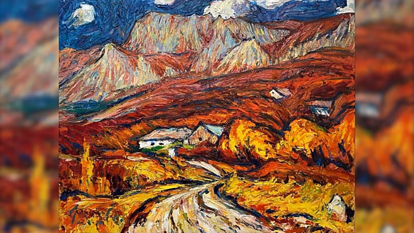 Andrii Chebotaru ukrán művész festménye Volodimir Zelenszkij ukrán elnök irodájában