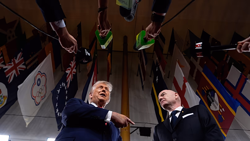 Gianni Infantino FIFA-elnök és Donald Trump amerikai elnök a washingtoni Kennedy Centerben, 2025. december 5.